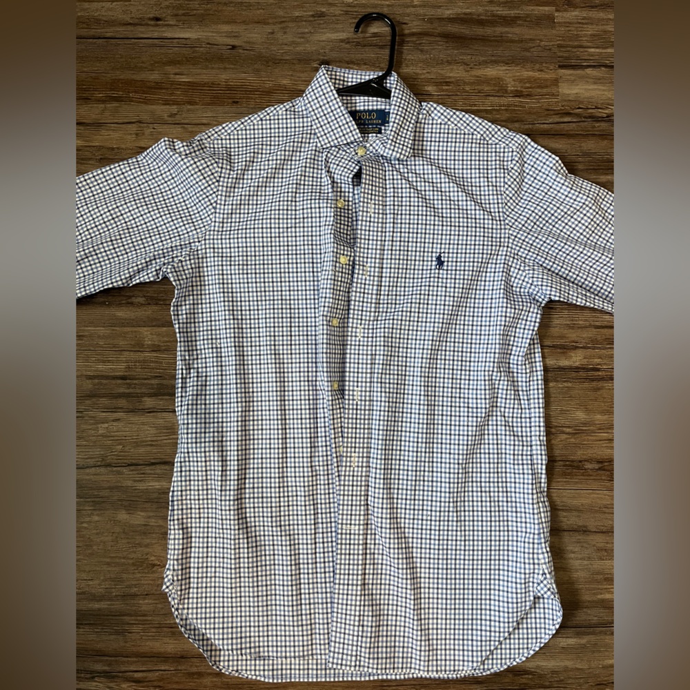 Polo Blue and White Casual Button Down Shirt with Checkered Pattern